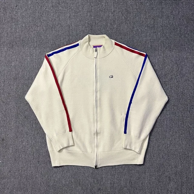 Corteiz Knitwear Zip-Up Funnel-Neck Knit Track Jacket with Contrast Sleeve Stripes product detail image 2