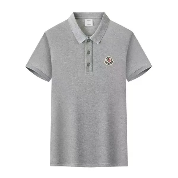 Moncler Logo Embroidered Gray Polo Shirt - 1