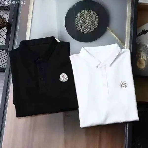 Moncler Logo Embroidered Polo Shirt Black and White - 1