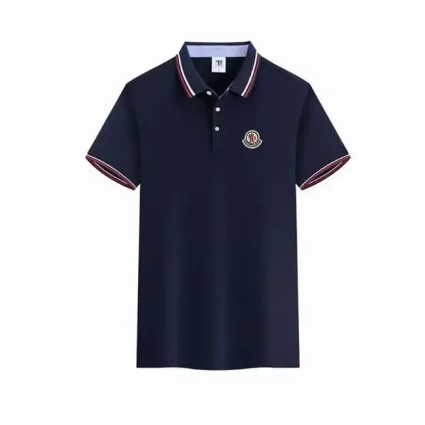 Moncler Logo Embroidered Navy Polo with Contrasting Trim - 1