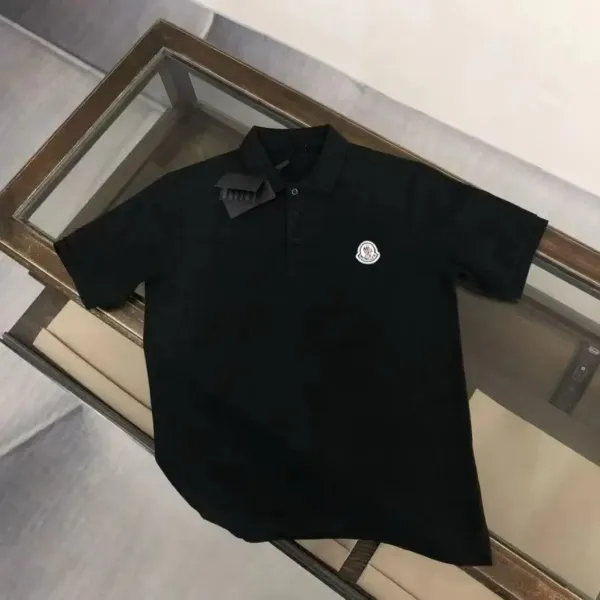 Moncler Logo Embroidered Black Polo - 1