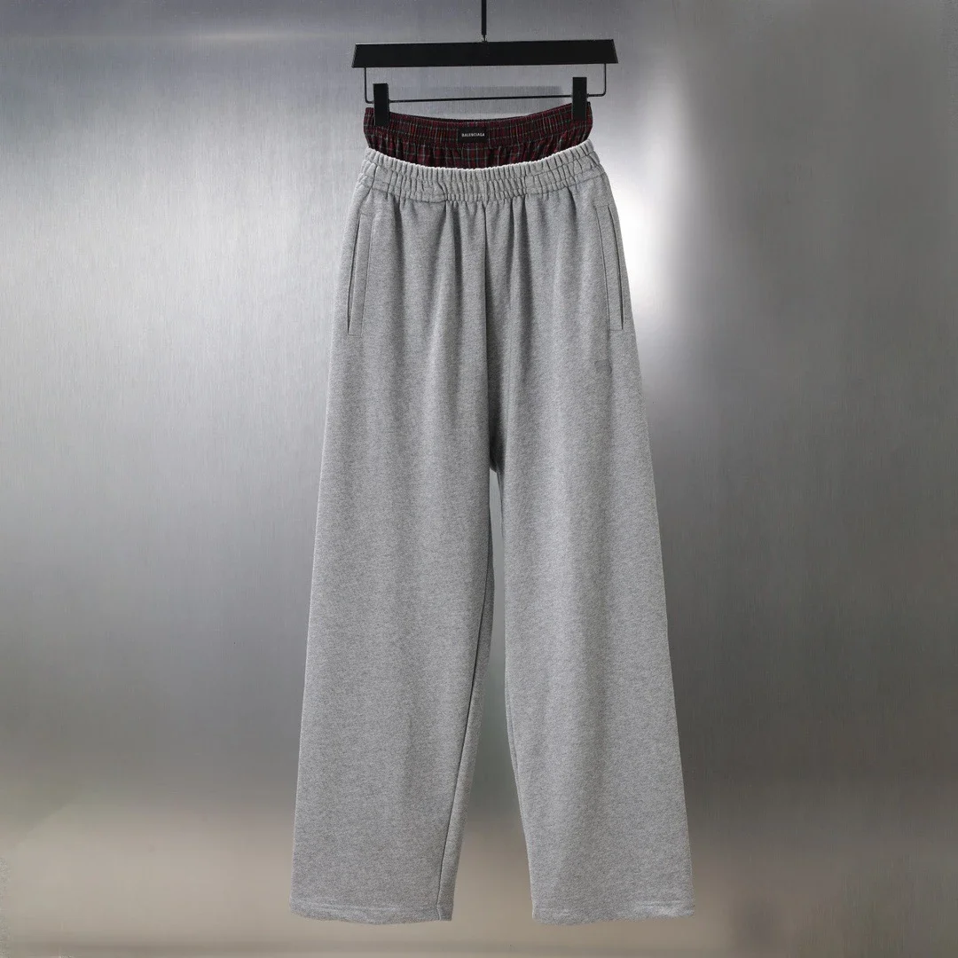 Balenciaga Trompe l'oeil Series "Faux Two-Piece" Plaid-Waist Sweatpants