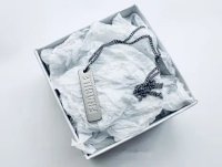 Frosted silver tag necklace (58cm)