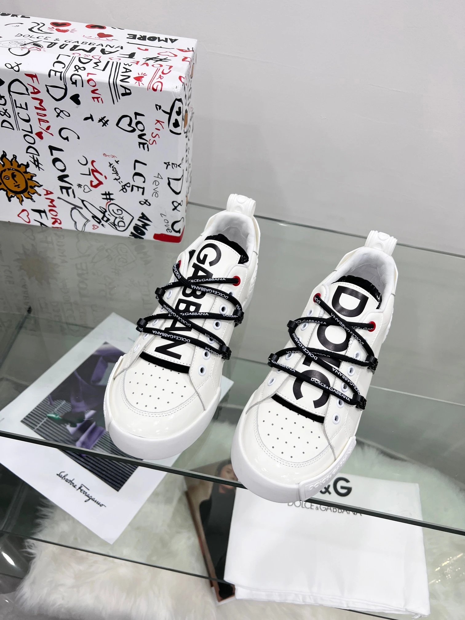Dolce & Gabbana DG Biker Sneakers White Black - 3
