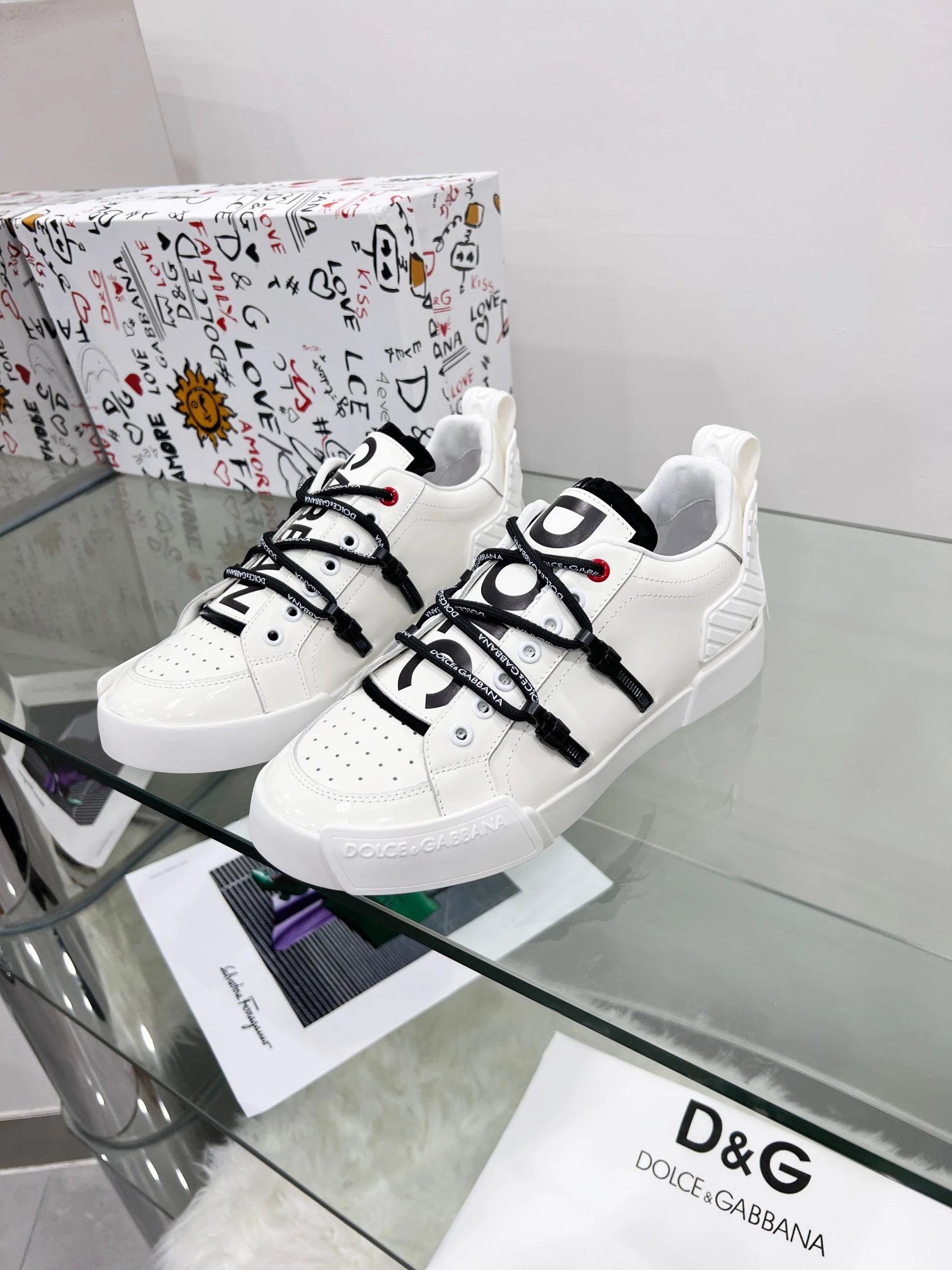 Dolce & Gabbana DG Biker Sneakers White Black - 2