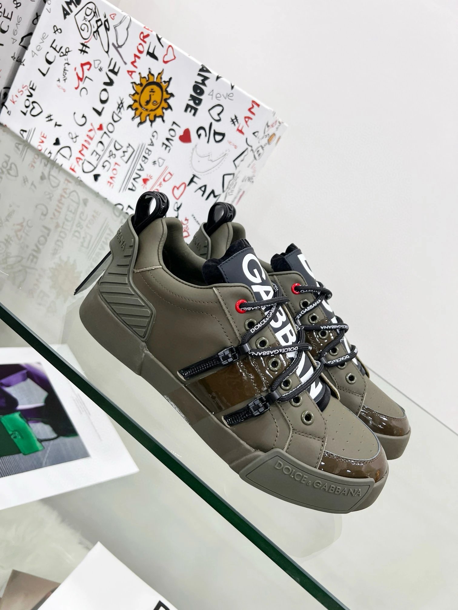 Dolce & Gabbana DG Logo Strap Sneakers Olive Green Chunky Sneakers - 1