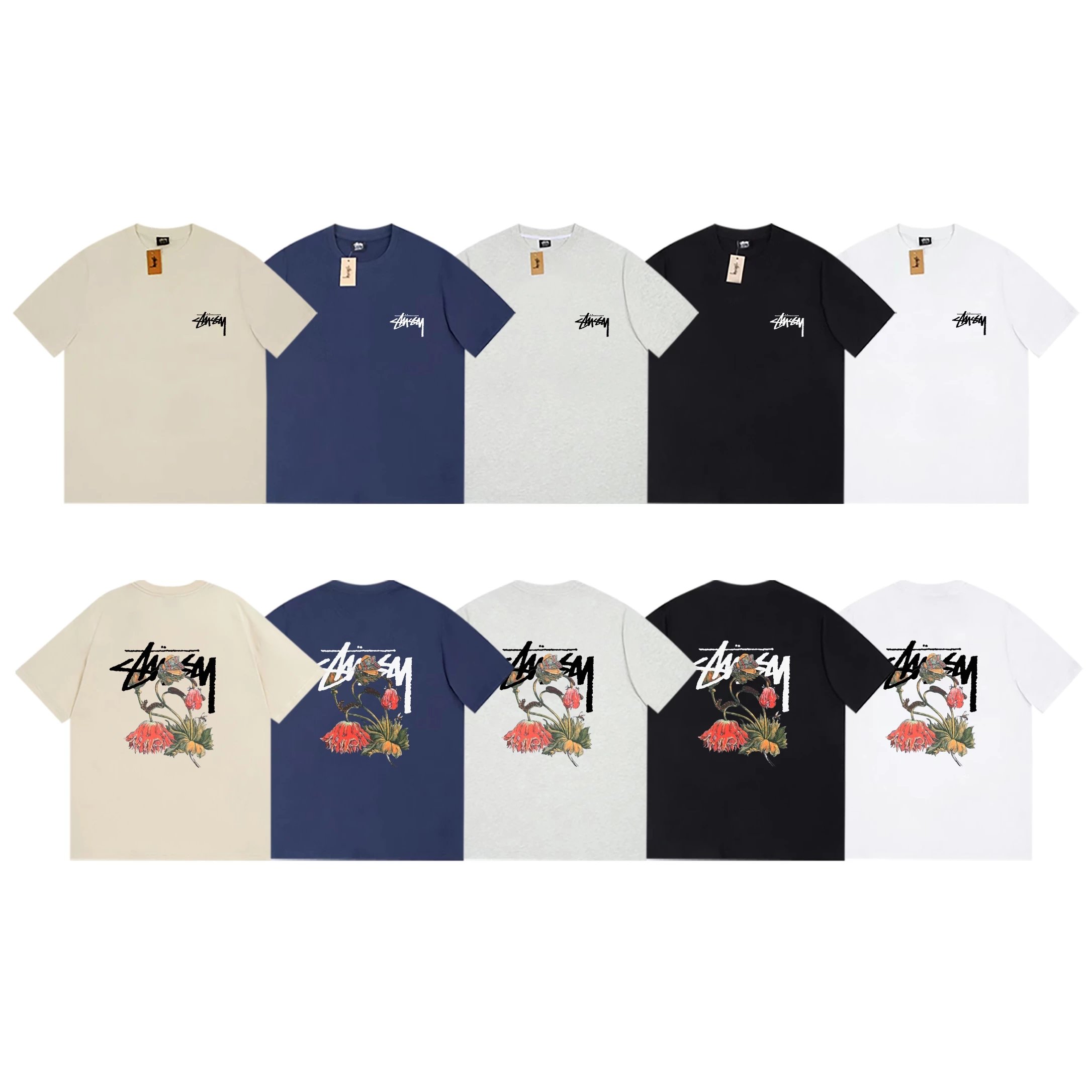 Stussy Graphic Letter Floral Print Crew Neck Short Sleeve T-Shirt - Unisex