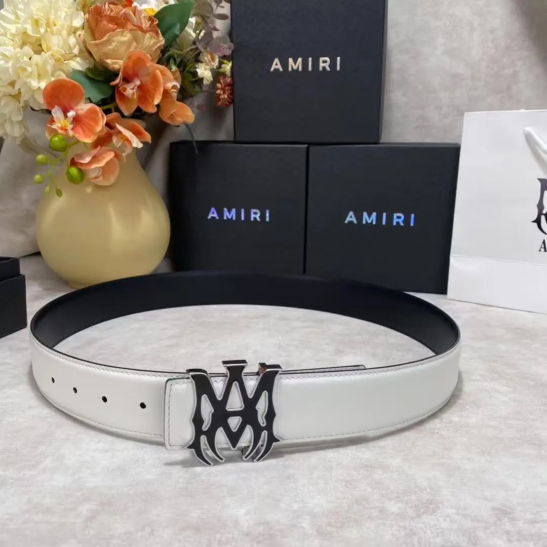 Amiri Logo Buckle Leather Belt Black - 12