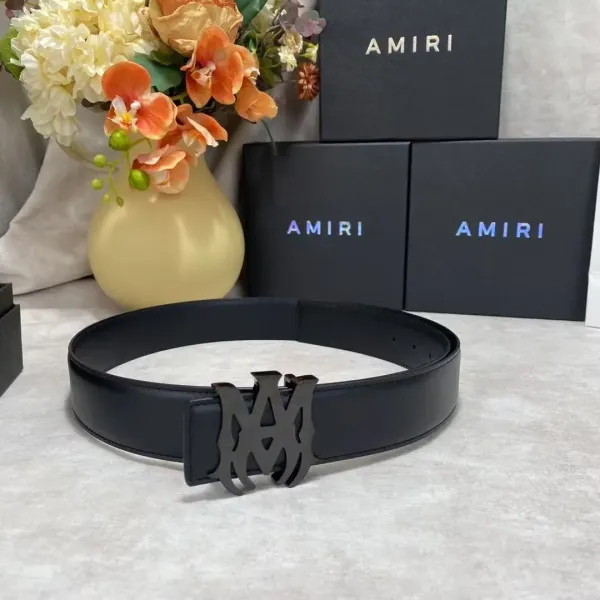 Amiri Logo Buckle Leather Belt Black - 15