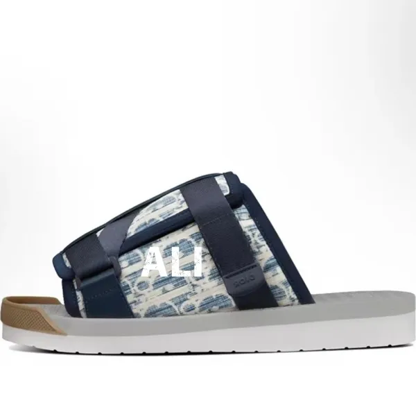 Dior x Tods Slide Sandal Navy Blue Oblique Print Slippers - 1