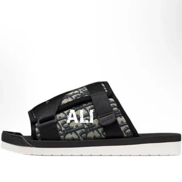 Dior x Tods Slide Sandal Navy Blue Oblique Print Slippers - 2