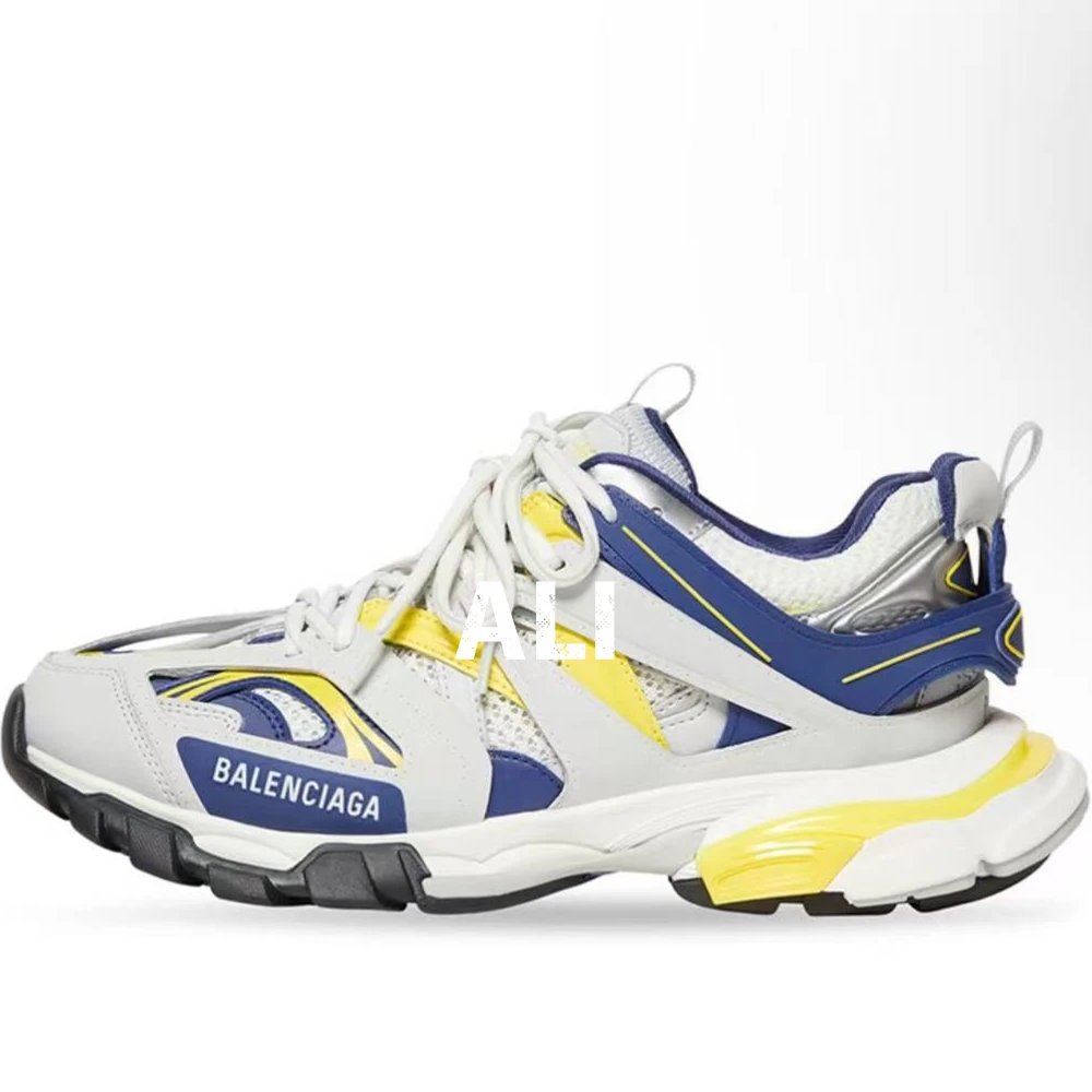 White, blue and yellow