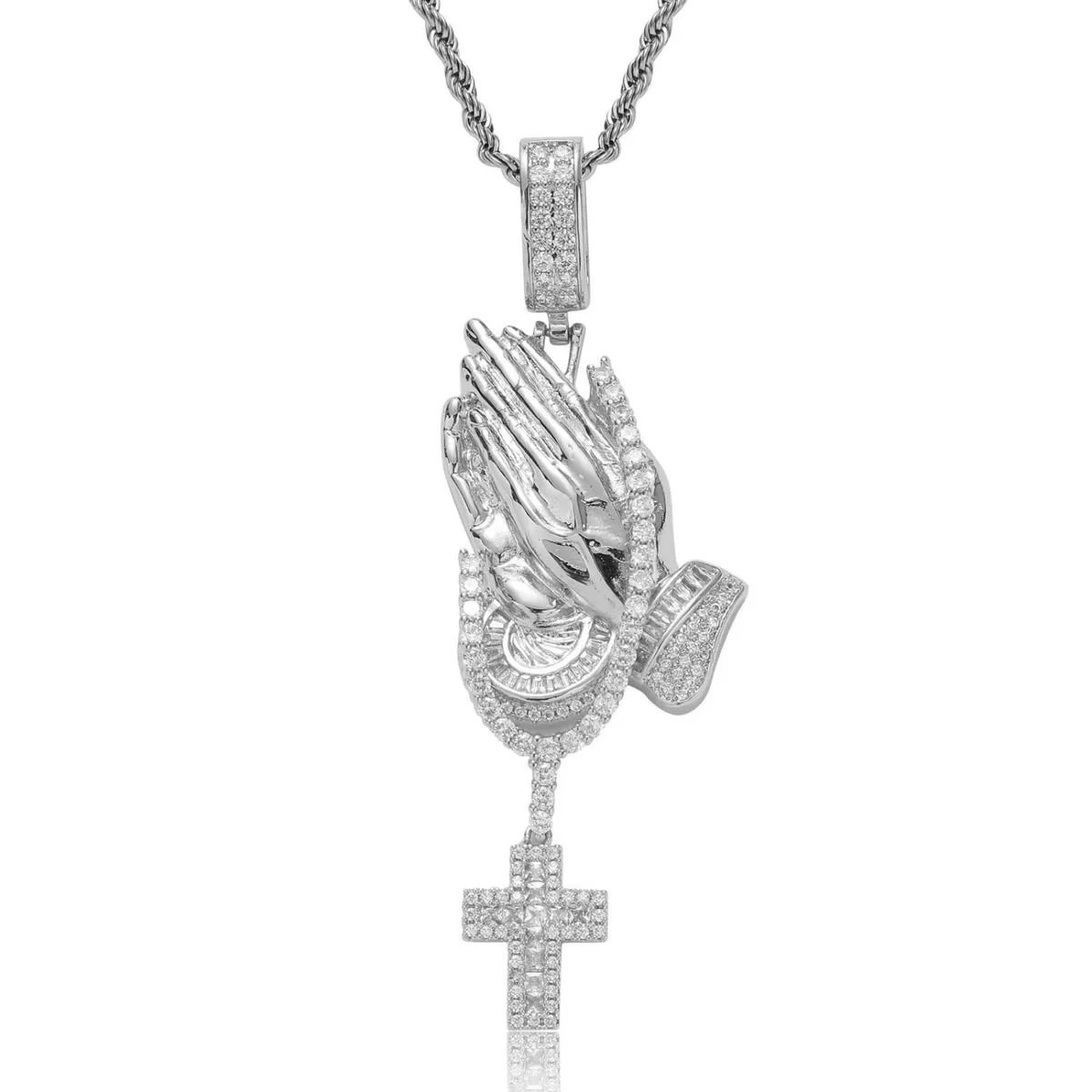 American Hip Hop Niche High-End Necklace Praying Hands Cross Prayer Jewelry Unisex Pendant