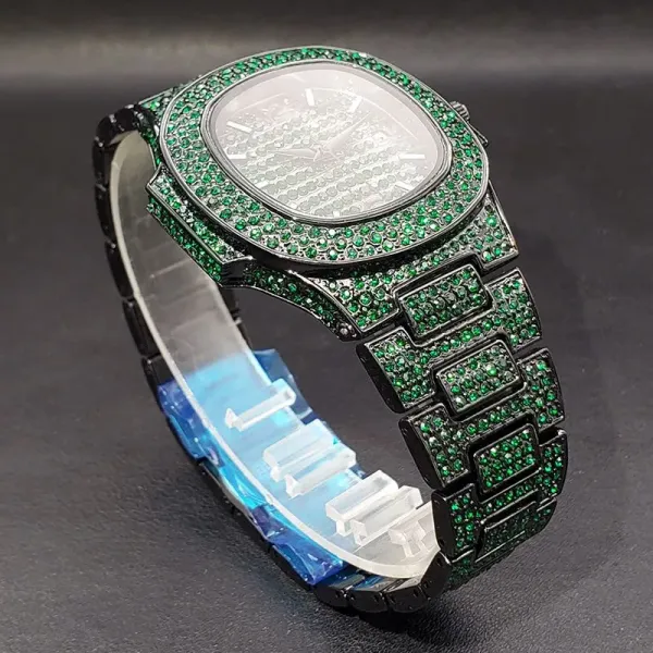 Design Nautilus-Style Emerald Pave Watch Watches - 1