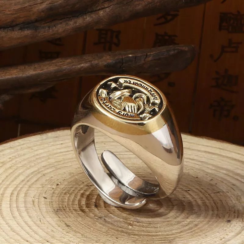 个性复古字母开口食指戒s925纯银款祈祷之手戒指男士百搭