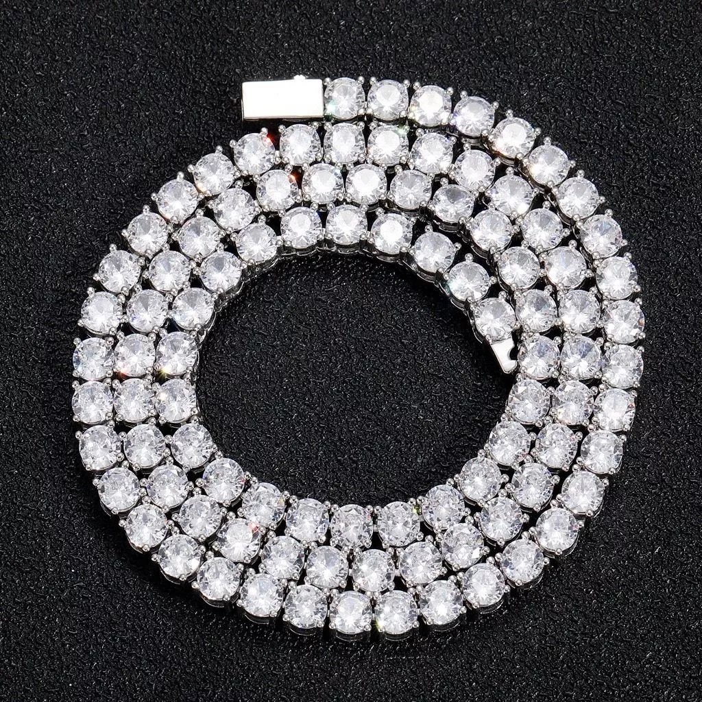 Tennis Chain 3mm 4mm 5mm Copper Cubic Zirconia Wide Spring Clasp Hip-Hop Micro-Set Single Row CZ Necklace American European Hip-Hop Jewelry