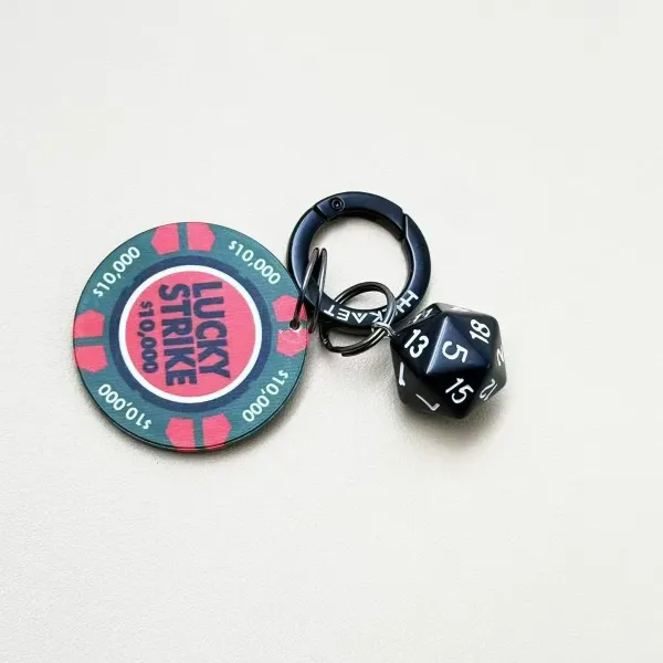 Design Lucky Strike Poker Chip and D20 Dice Keychain Set Accessories - 2