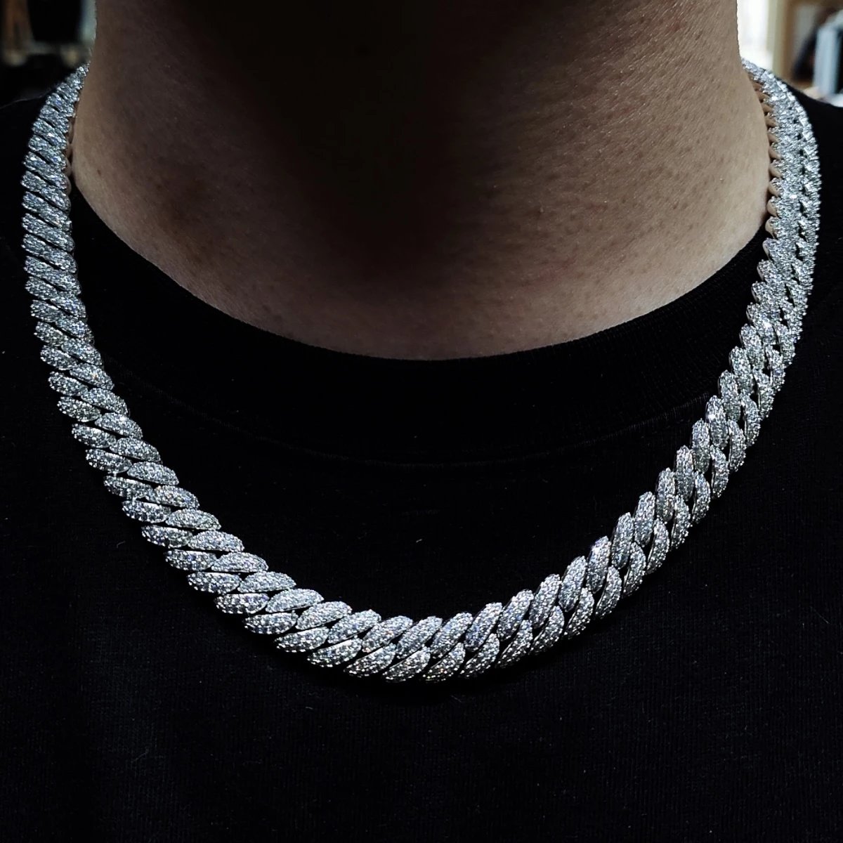 European & American Hip Hop Jewelry 10mm Full Diamond Pavé Setting Unisex Versatile Cuban Link Chain