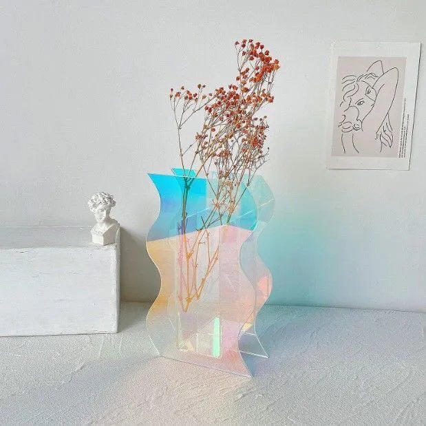 中古ins风亚克力波浪花瓶水培插花器艺术装饰餐桌个性摆件高级感