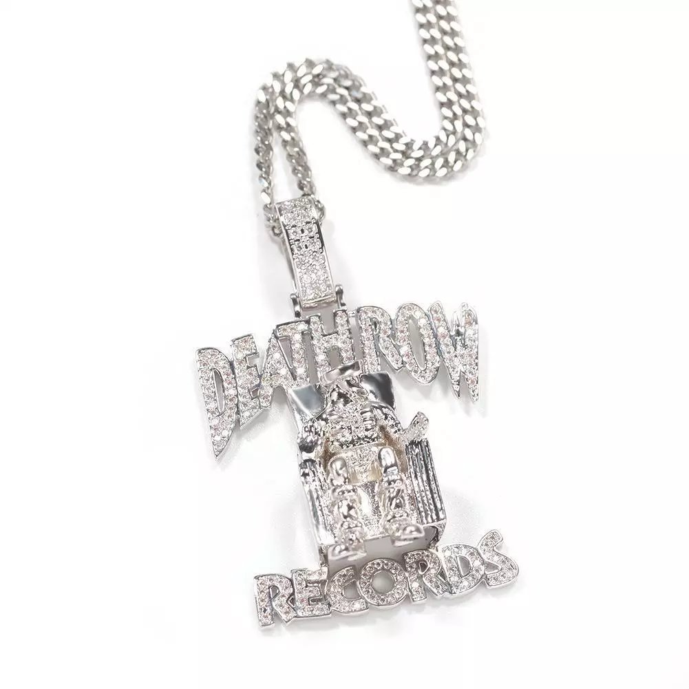 American hiphop necklace Europe and the United States DEATHROW label pendant full of zirconia hiphop hipster letter necklace
