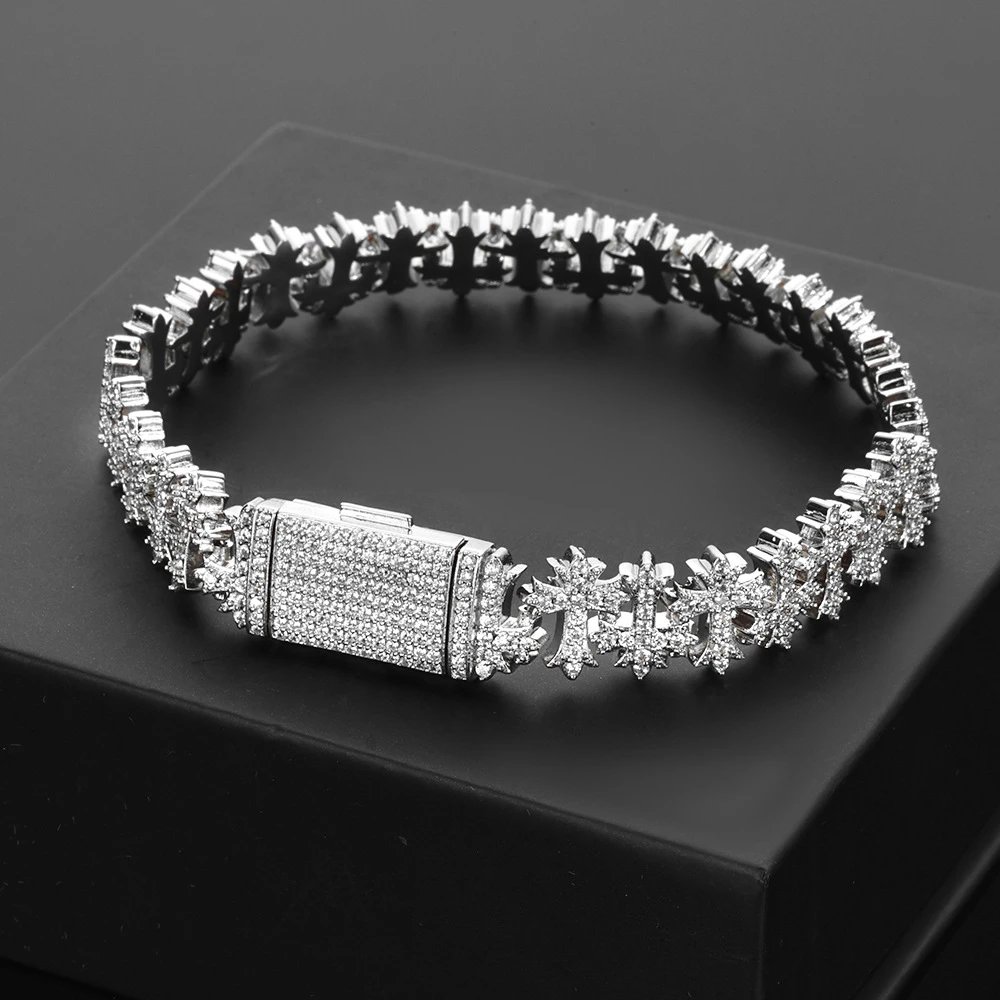Men's Hip Hop Cross Pendant Snowflake Chain Necklace with Flip Clasp, Zircon Fashion Jewelry, Unisex Trendy Accessory