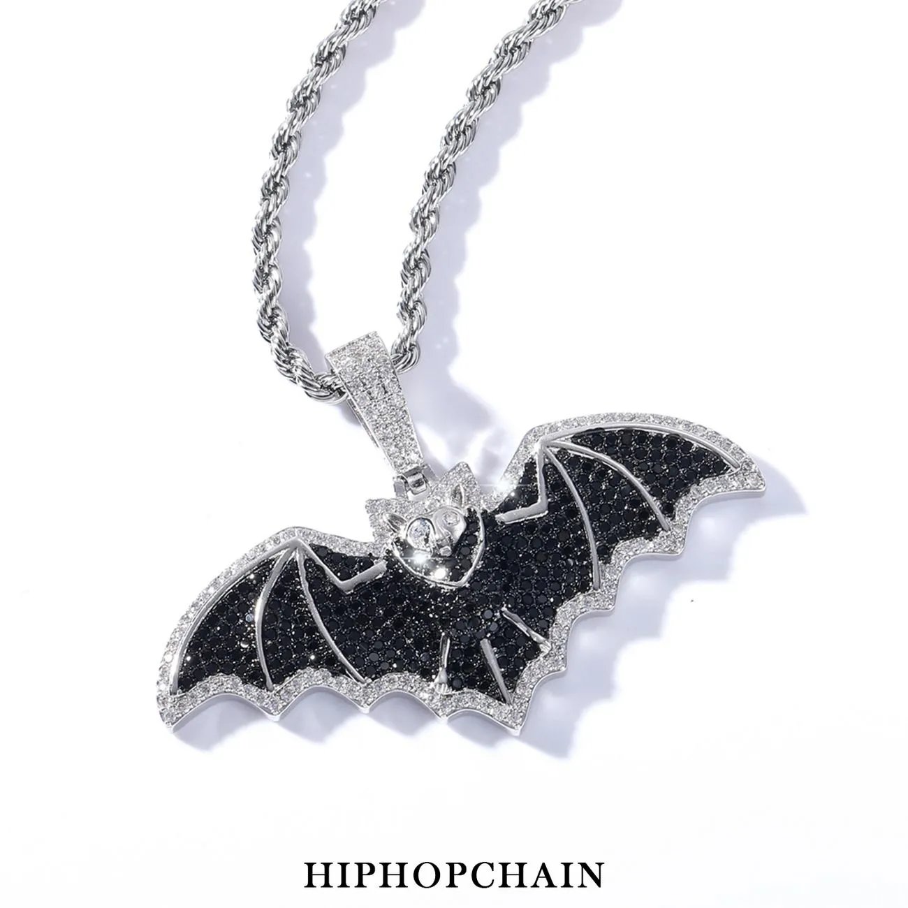 Other Bat Pendant Necklace Metal Black Zircon Silver