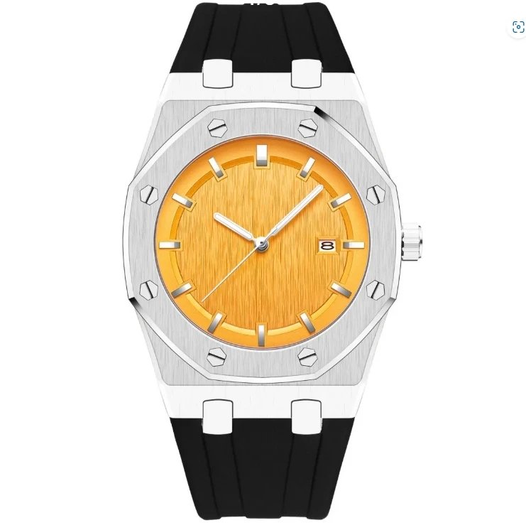 Design Octagonal Watch Lime Green Dial Black Rubber Strap Watch Watches - 4