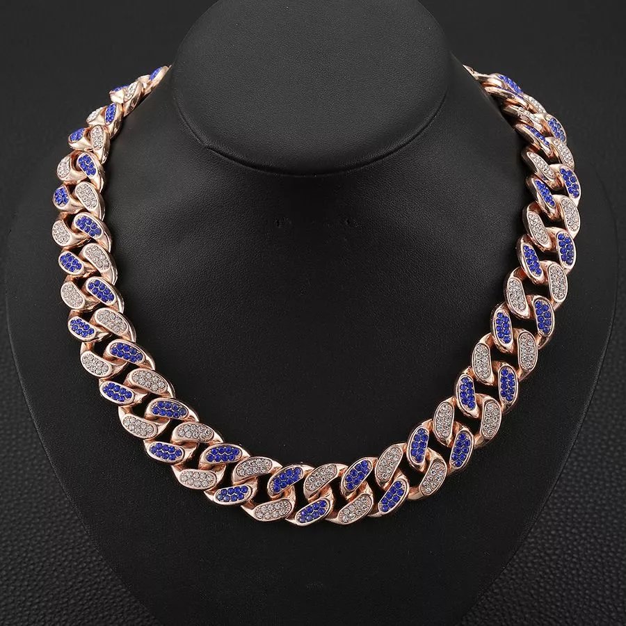 Statement 20mm Retro Hip Hop Cuban Chain Necklace with Dragon Clasp, Eco-Friendly Alloy, Rhinestone-Encrusted