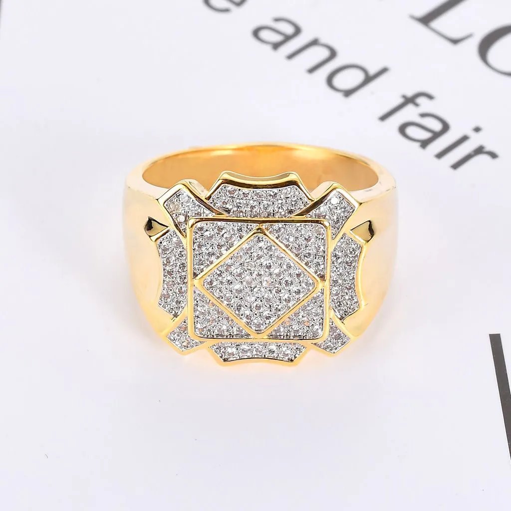 Hip Hop Men's Geometric Iced Out Ring European American Streetwear High-End Unisex Ring Personality Cool Punk Band