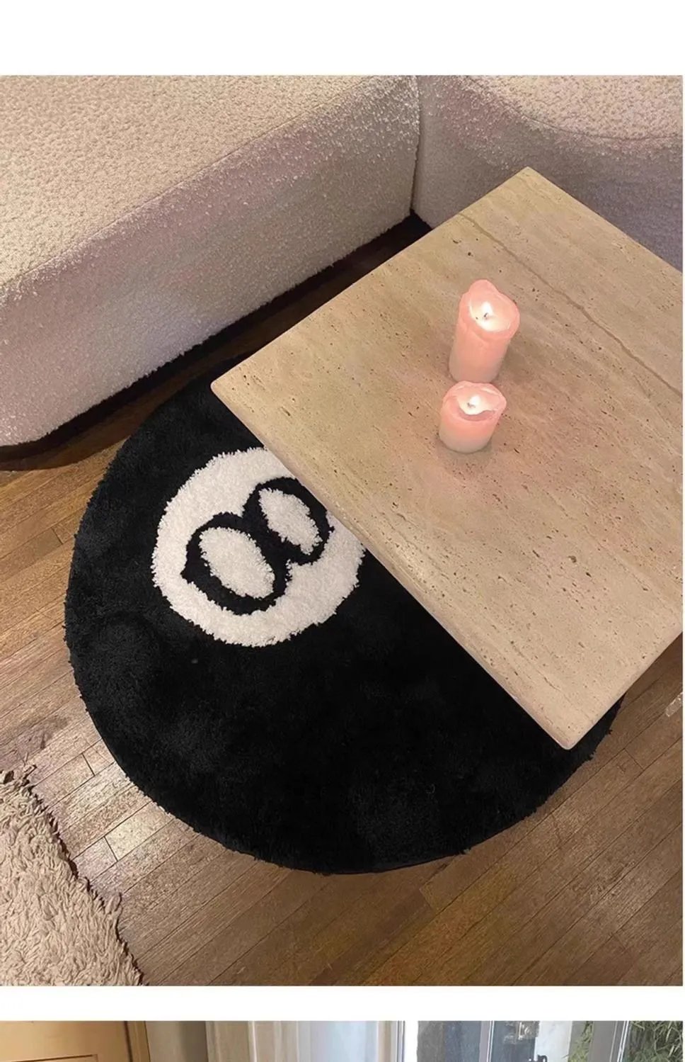 Bedroom Rug, Living Room Carpet, Round Flocked Rug, Black Carpet for Entryway and Closet
