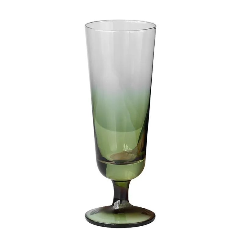 ins风法式复古渐变绿香槟杯 小众高脚杯玻璃杯甜酒杯红酒杯果汁杯