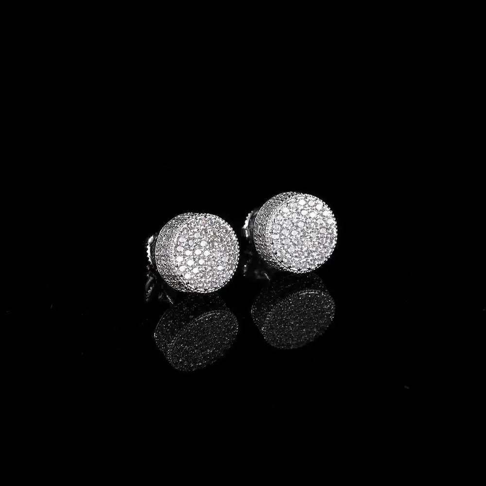 New Cross-border European and American Hip Hop Earrings Copper Micro Paved Zircon Double Layer Round Minimalist Personalized Hip Hop Stud Earrings for Men and Women