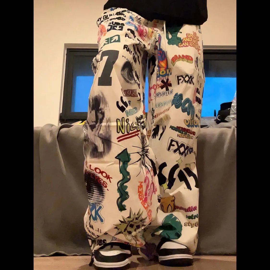 Straight-Leg Loose Colorful Graffiti American 2024 Women's Camo Casual Pants Wide-Leg Trousers Cargo Retro New Hand-Painted