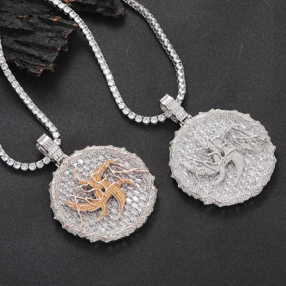 嘻哈ASEN艾志恒同款中号圆饼项链T方锆石6cm中号圆盘男士gali项链
