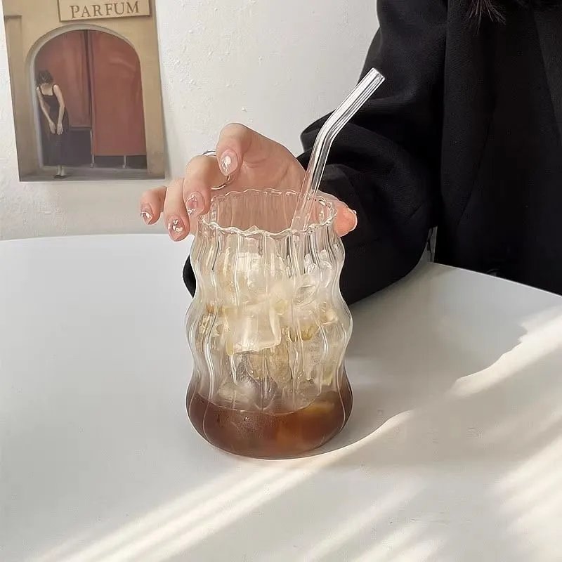 胖嘟嘟咖啡玻璃杯子带吸管 ins风家用女生高颜值喝冷水饮料奶茶杯