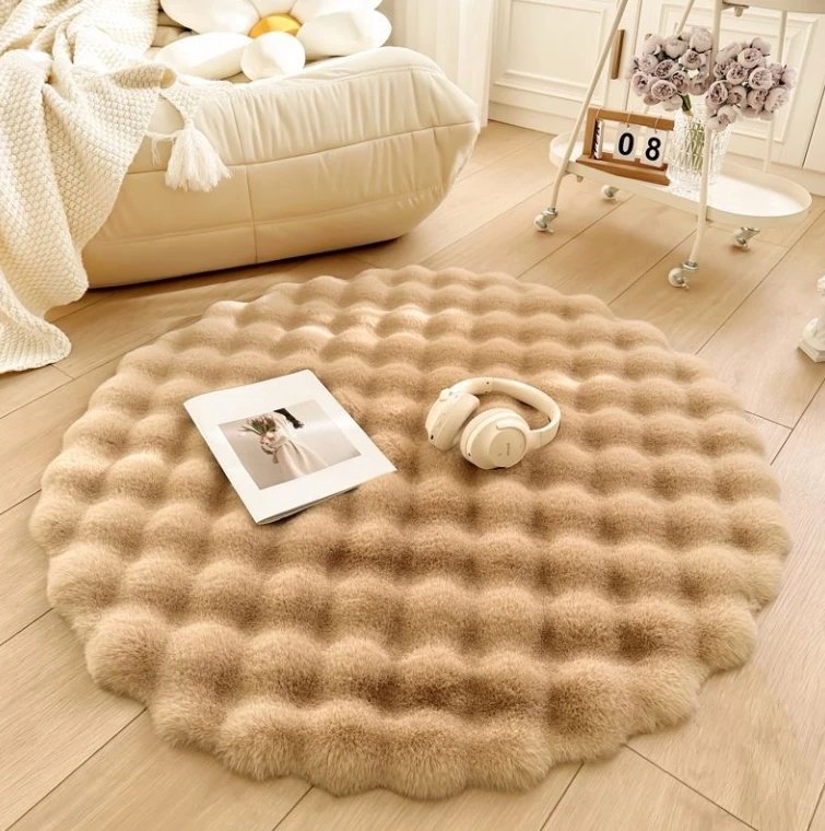 Customized products, non quality issues, non refundable. Cream Wind Rabbit plush circular carpet for lazy people, single sofa, dressing table, bedside round floor mat, living room coffee table carpet