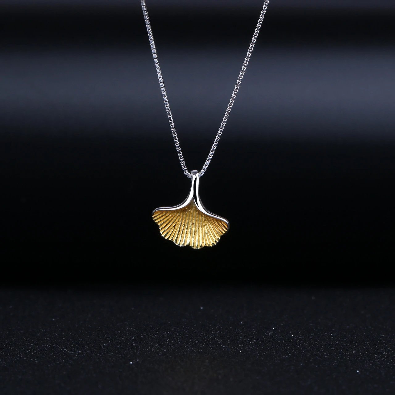 S925 Silver Simple Elegant Ginkgo Leaf Pendant Fresh Unique Fan-Shaped Necklace Japanese Korean Chic Collarbone Chain Short