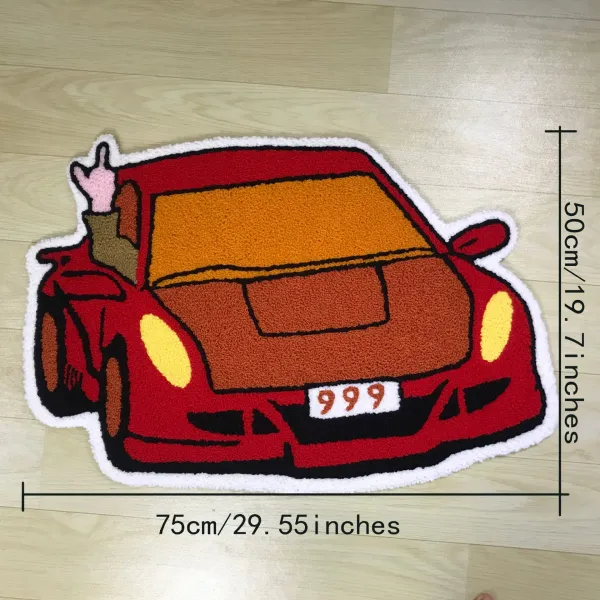Design Car Rug Red Orange Yellow Multicolor Tufted Floor Mat Accessories - 1