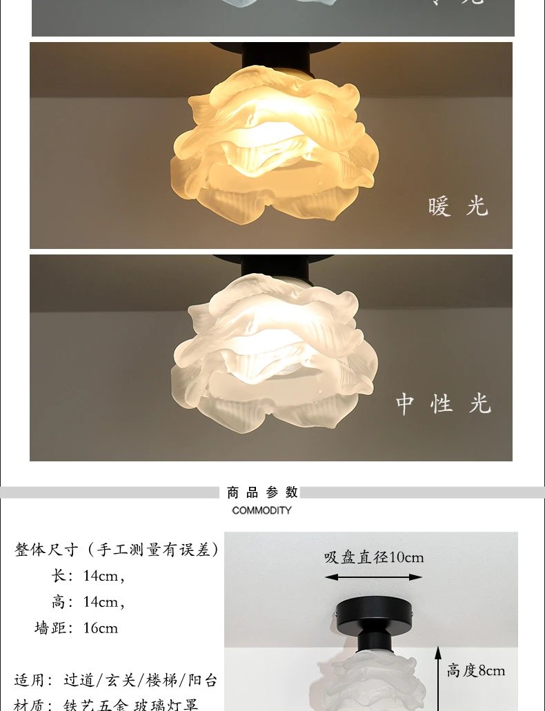现代简约创意小玫瑰玻璃过道吸顶灯美式复古楼梯走廊玄关入户灯