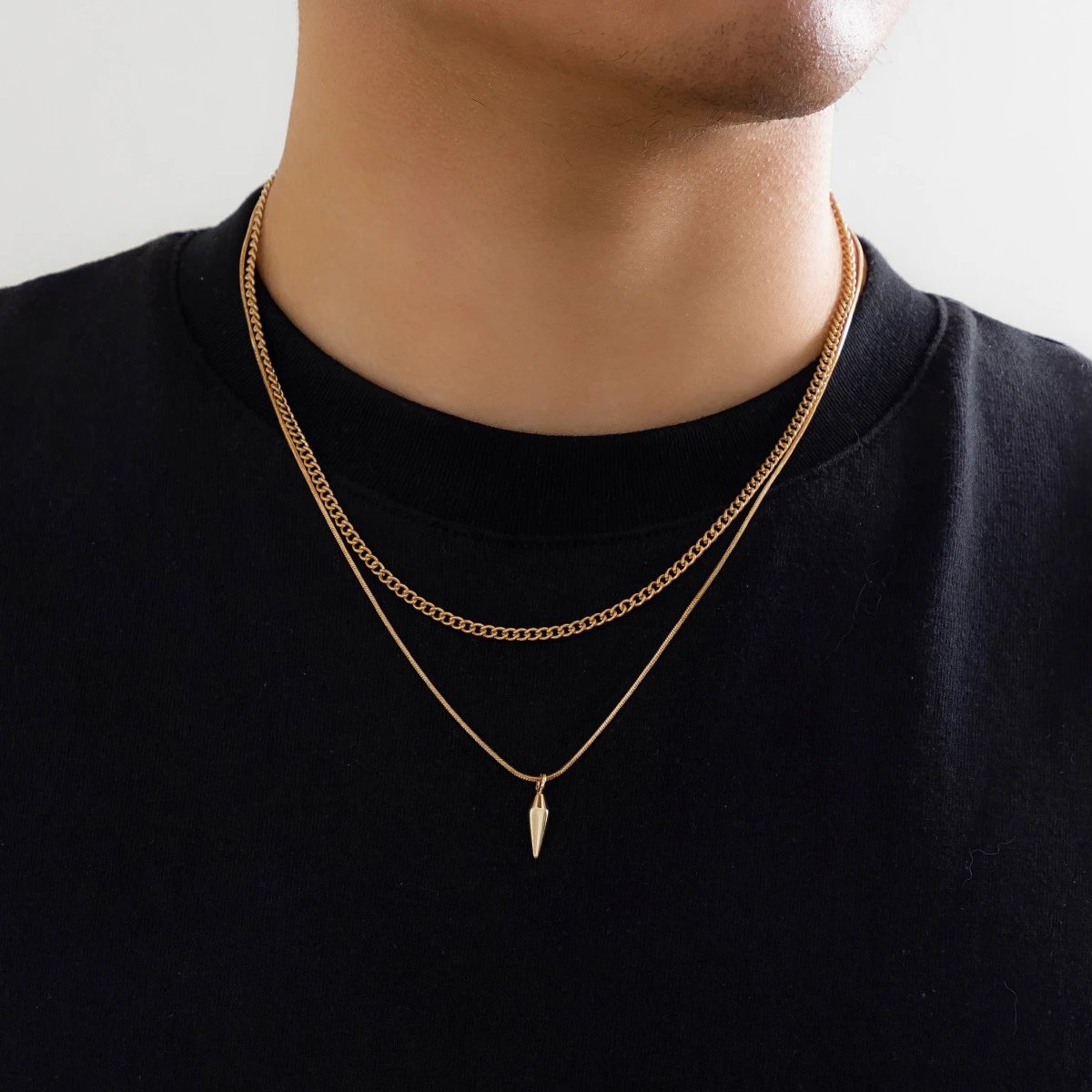 Rivet necklace accessories, men's trendy hip-hop personalized long sweater chain, cross-border men's collarbone chain accessories
