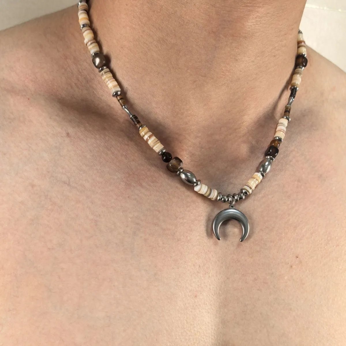 Quintus Same Style Vintage Niche Necklace Ethnic Tribal Wasteland Natural Stone Beaded Titanium Steel Non-Fading Jewelry