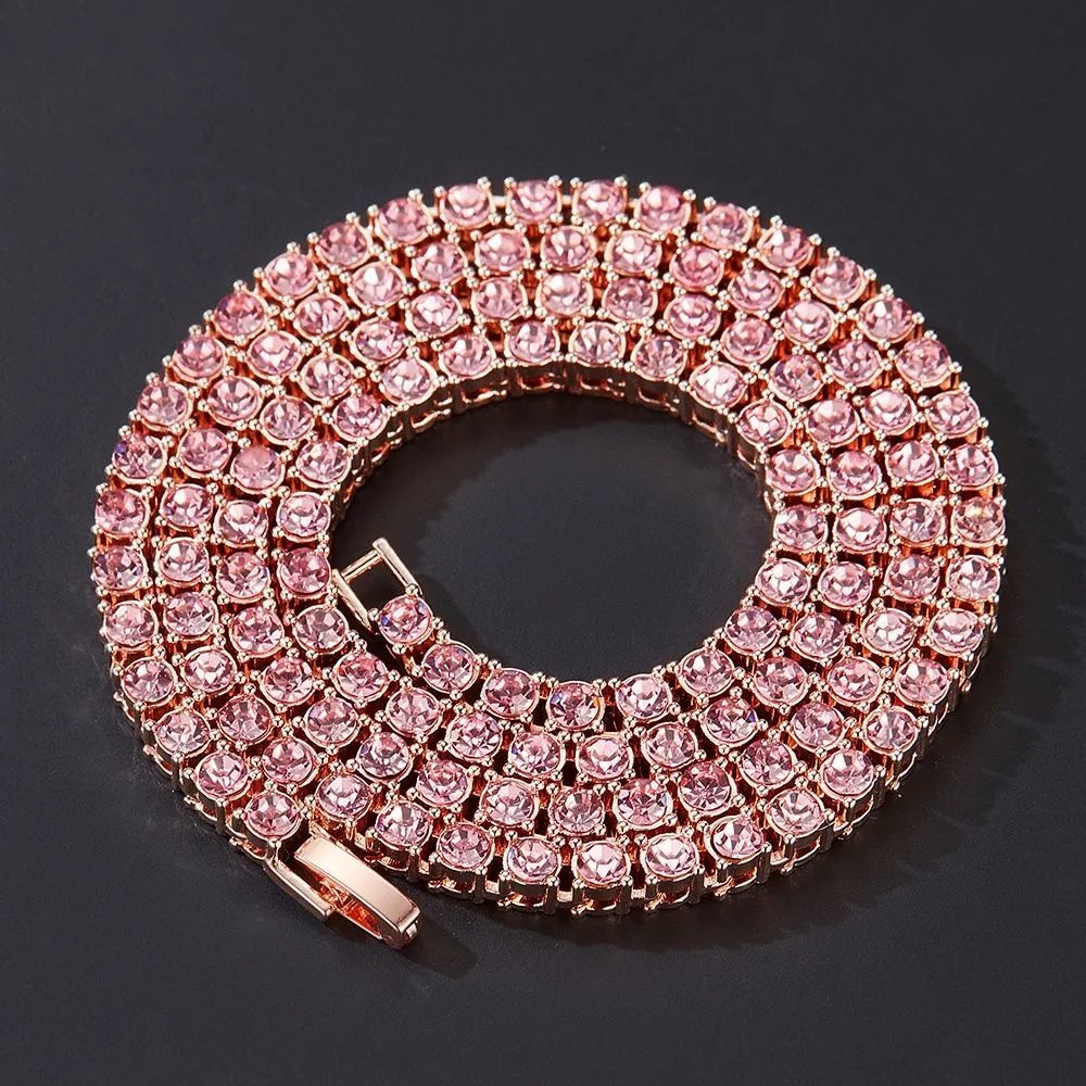 Hip hop single row Cuban chain 5mm 4mm 3mm tennis diamond chain alloy rhinestone jewelry simple ins style necklace for men