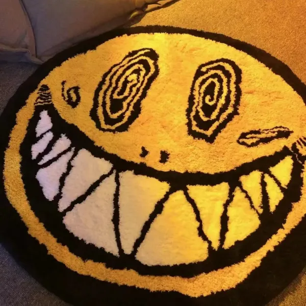 Drew House Smiley Face Round Rug Yellow Black Accessories - 2