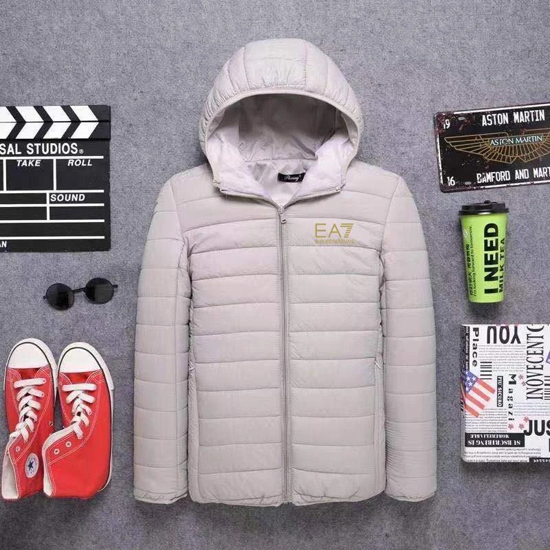 Jaqueta casual masculina com estampa para outono e inverno, com enchimento de plumas e algodão