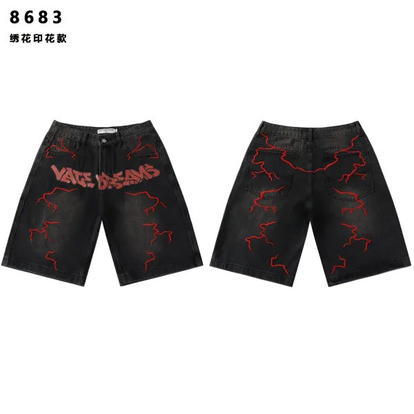 Design 8683 Vague Dreams Embroidered Denim Shorts Black Shorts - 1