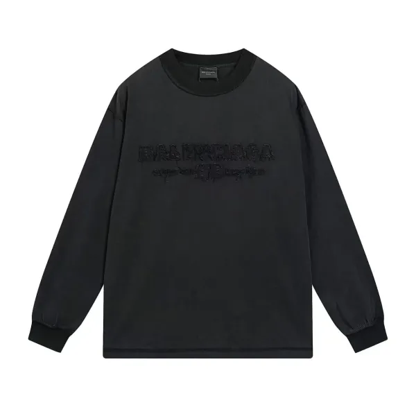 Balenciaga Distressed Logo Long-Sleeve T-Shirt Black - 1