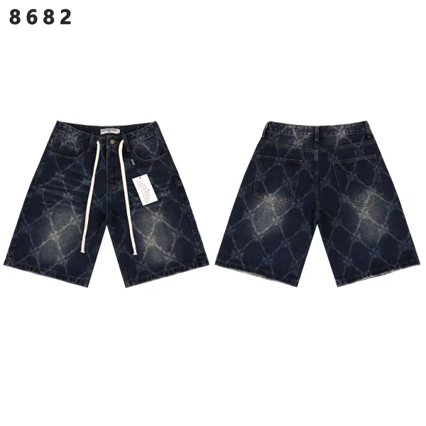 Design 8682 Tie-Dye Diamond Pattern Denim Shorts - 1
