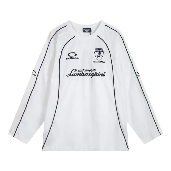 Balenciaga x Automobili Lamborghini Long-Sleeve Racing Tee White T-Shirts - 1