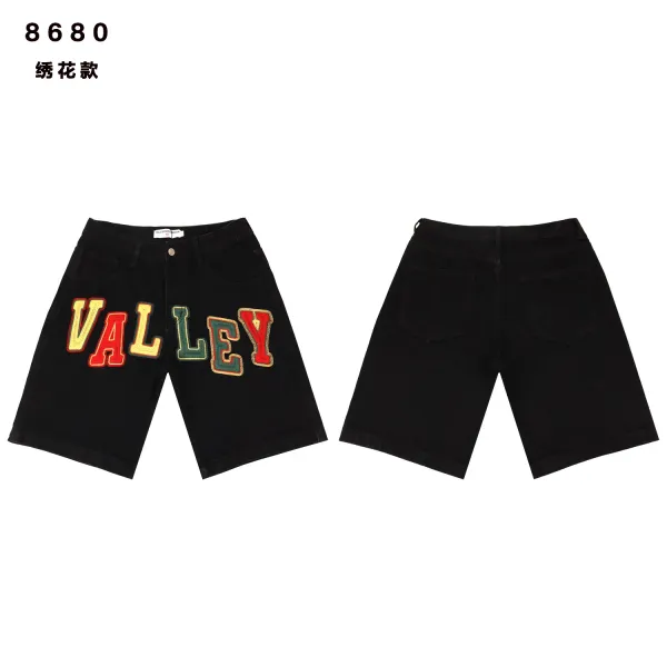 Design Valley Embroidered Black Denim Shorts - 1