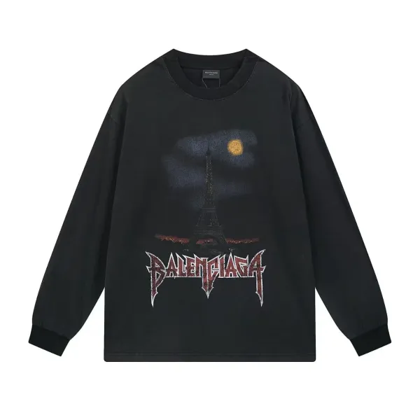 Balenciaga Eiffel Tower Graphic Long-Sleeve T-Shirt Black - 1